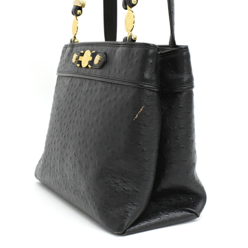 Versace shoulder bag tote sunburst ostrich Crocodile leather black